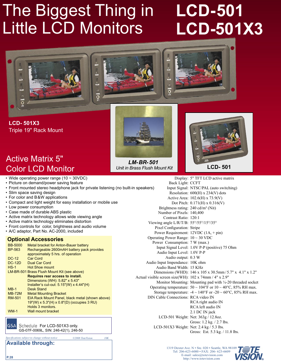 The biggest thing in little lcd monitors, Active matrix 5" color lcd monitor | Tote Vision LCD-841SDI User Manual | Page 28 / 32