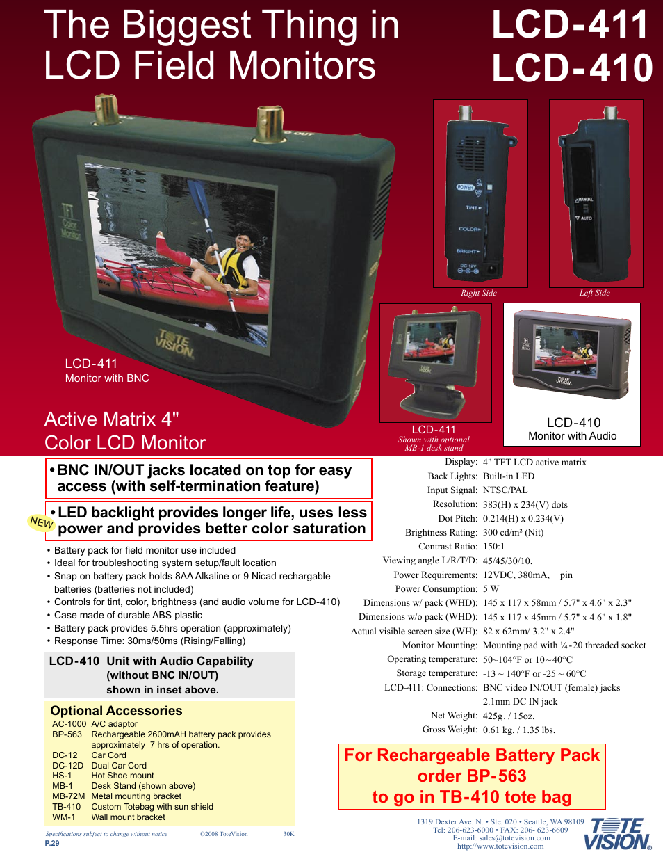 Active matrix 4" color lcd monitor | Tote Vision LCD-841SDI User Manual | Page 29 / 32