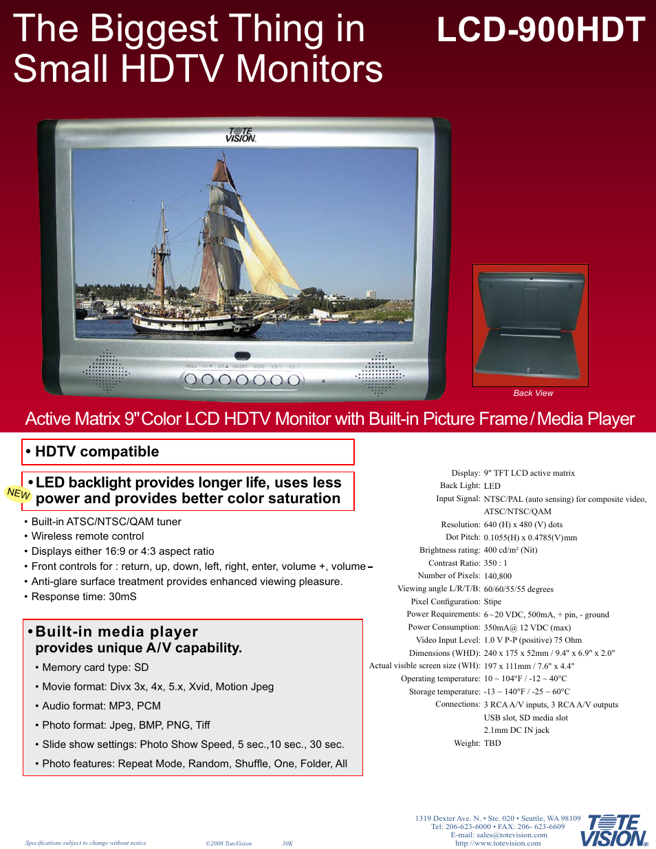 Tote Vision LCD-900HDT User Manual | 1 page