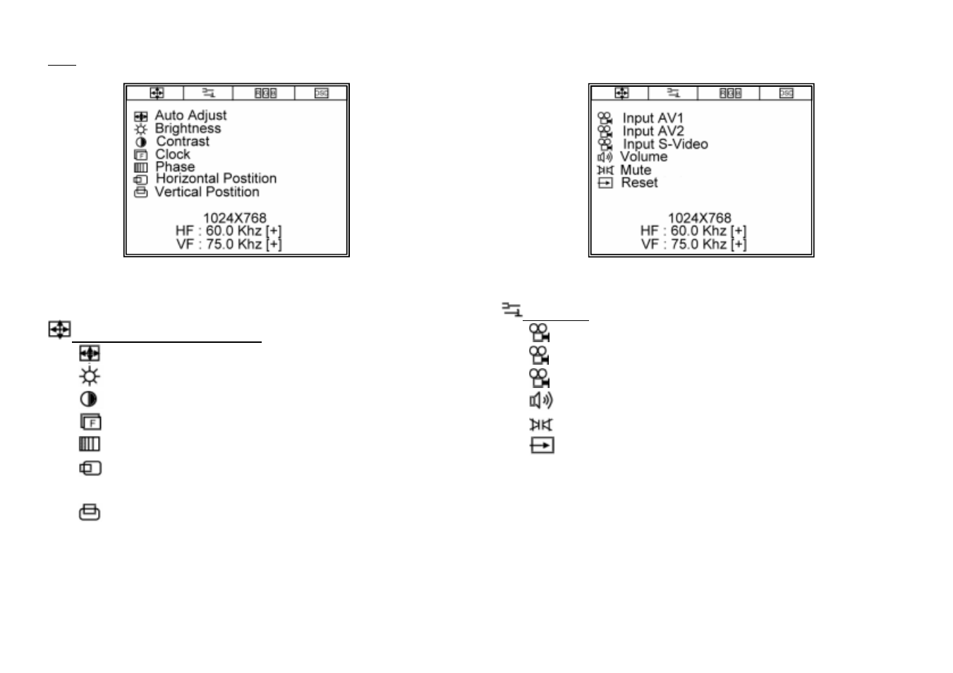 Monitor function selection menu, Tools menu | Tote Vision LCD-1513TS User Manual | Page 5 / 10