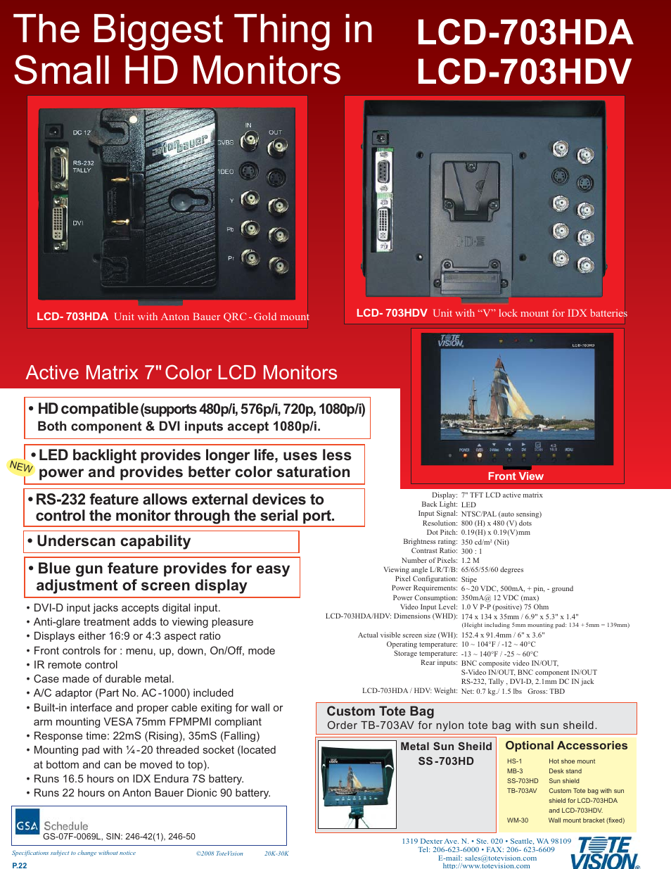 Tote Vision LCD-703HDA User Manual | 1 page