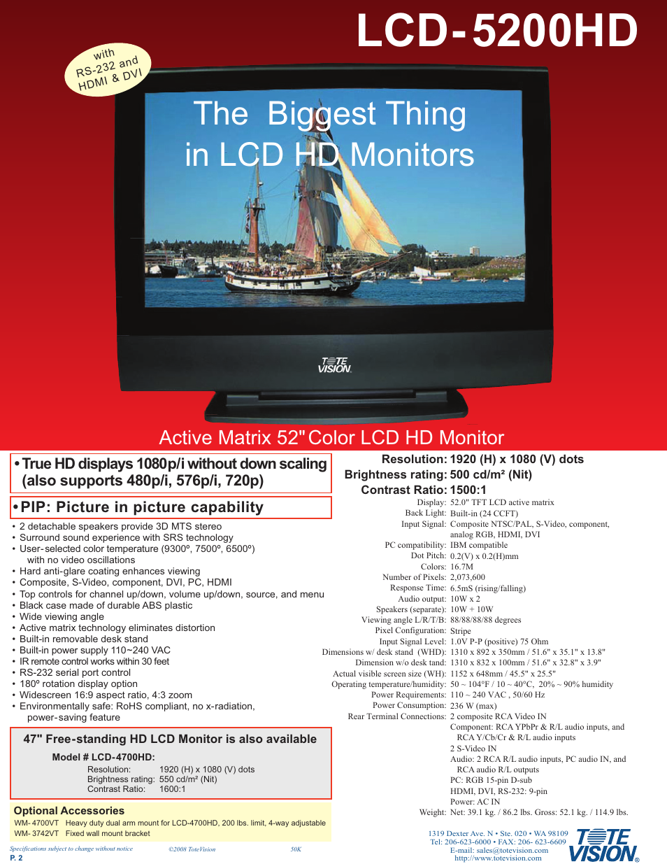 Tote Vision LCD-5200HD User Manual | 1 page