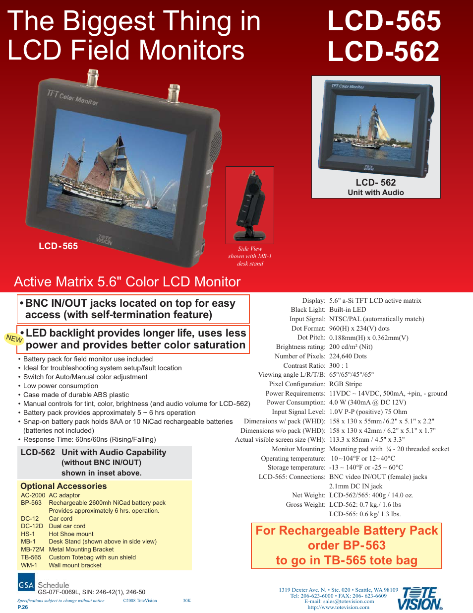 Tote Vision LCD-562 User Manual | 1 page