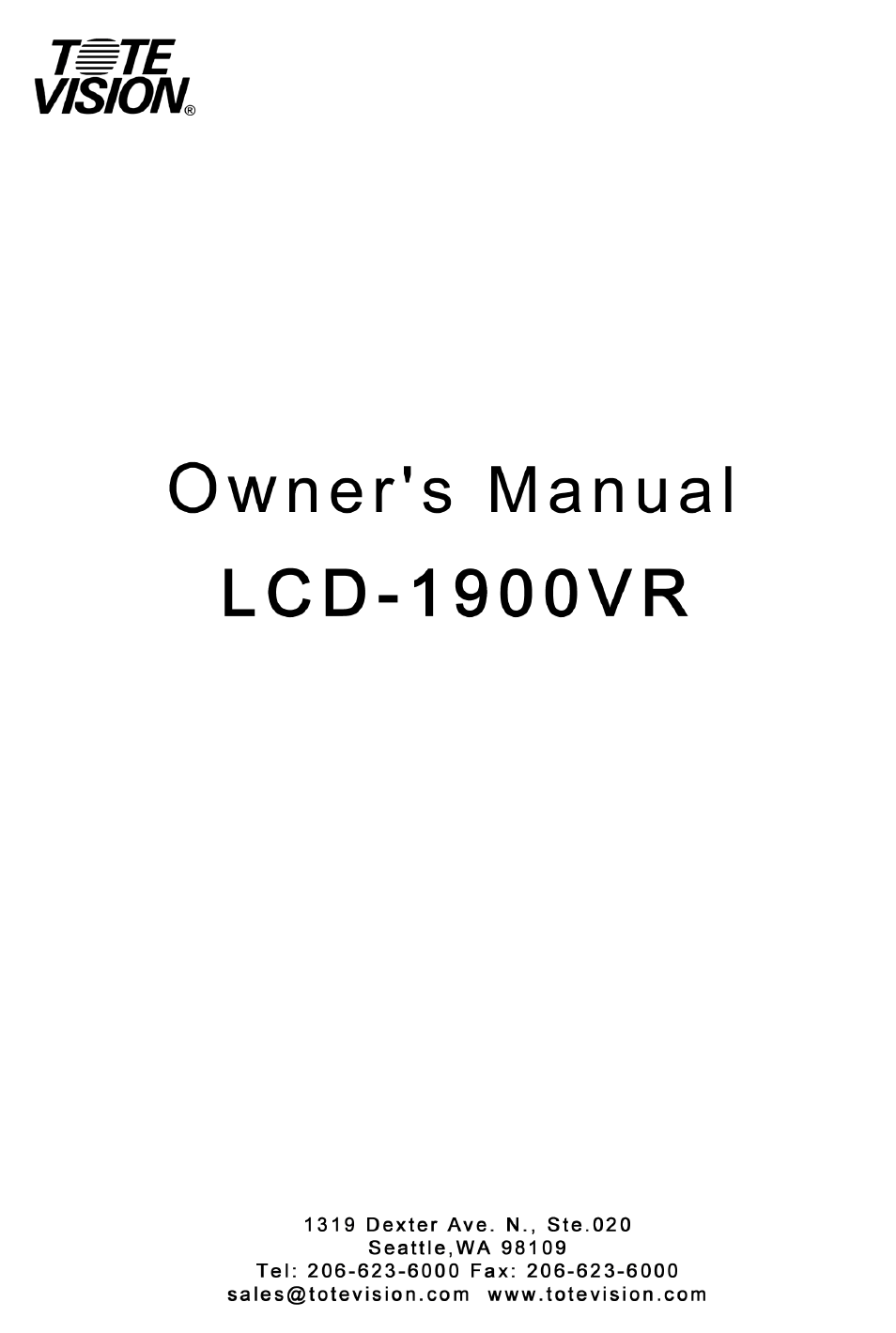 Tote Vision LCD-1900VR User Manual | 20 pages