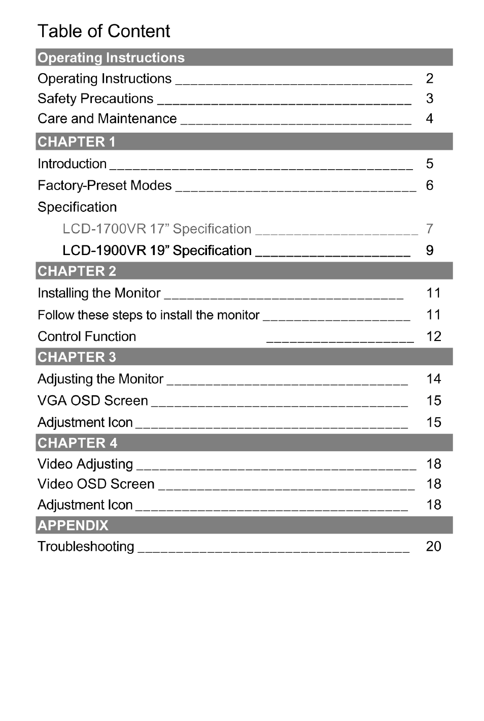 Tote Vision LCD-1900VR User Manual | Page 2 / 20