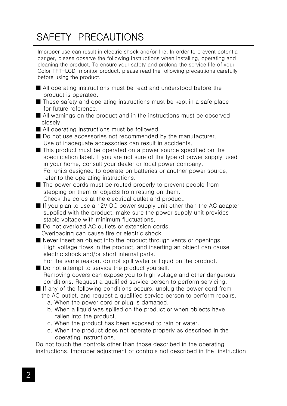 Safety precautions | Tote Vision LCD-1047HD User Manual | Page 2 / 16