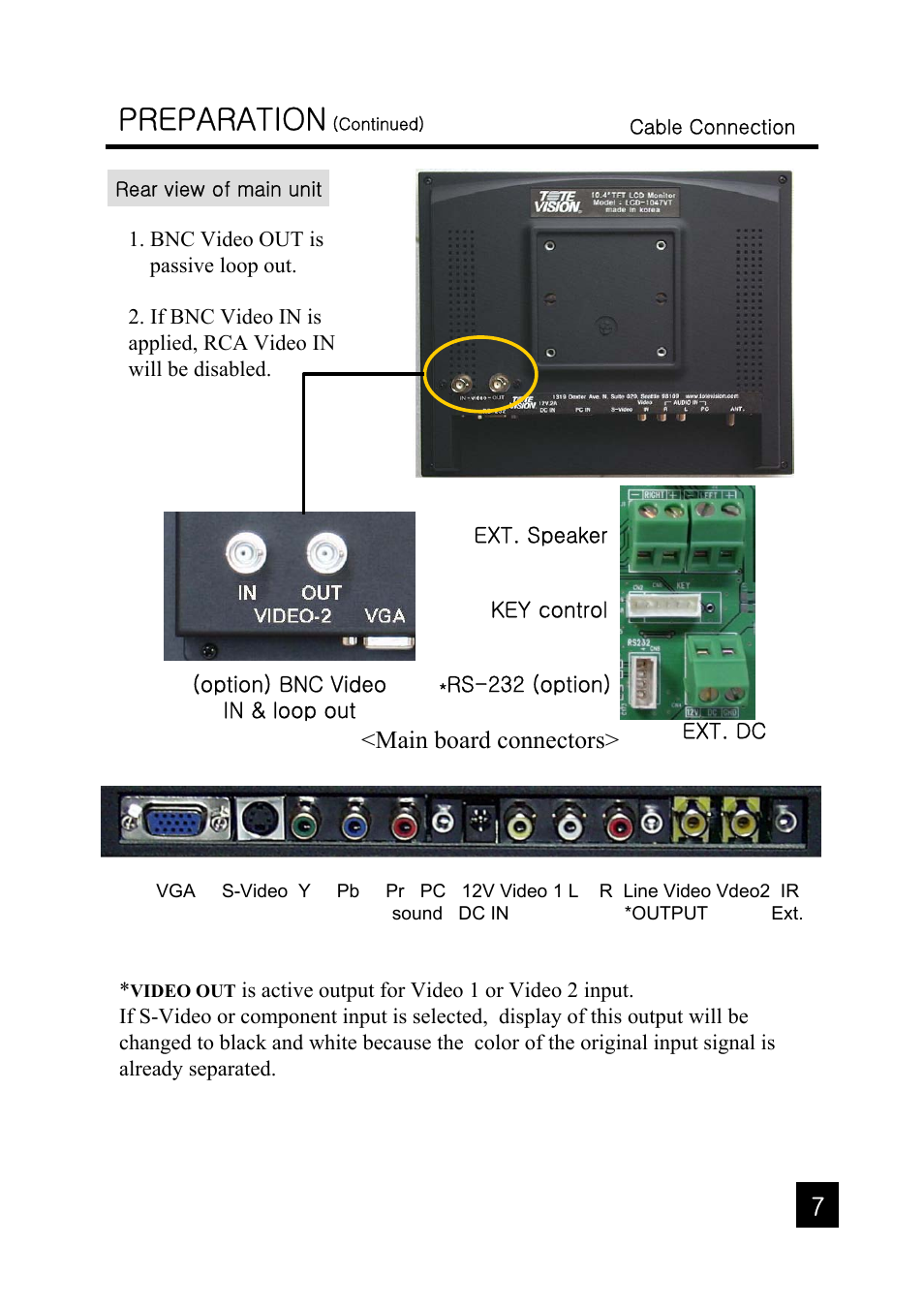 Preparation, Main board connectors | Tote Vision LCD-1047HD User Manual | Page 7 / 16
