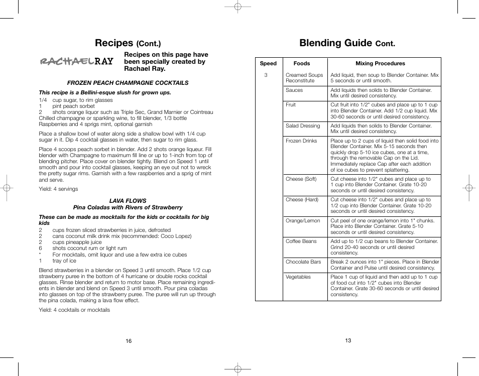 Blending guide, Recipes, Cont | Cont.) | Toastmaster RRBL3A User Manual | Page 13 / 28