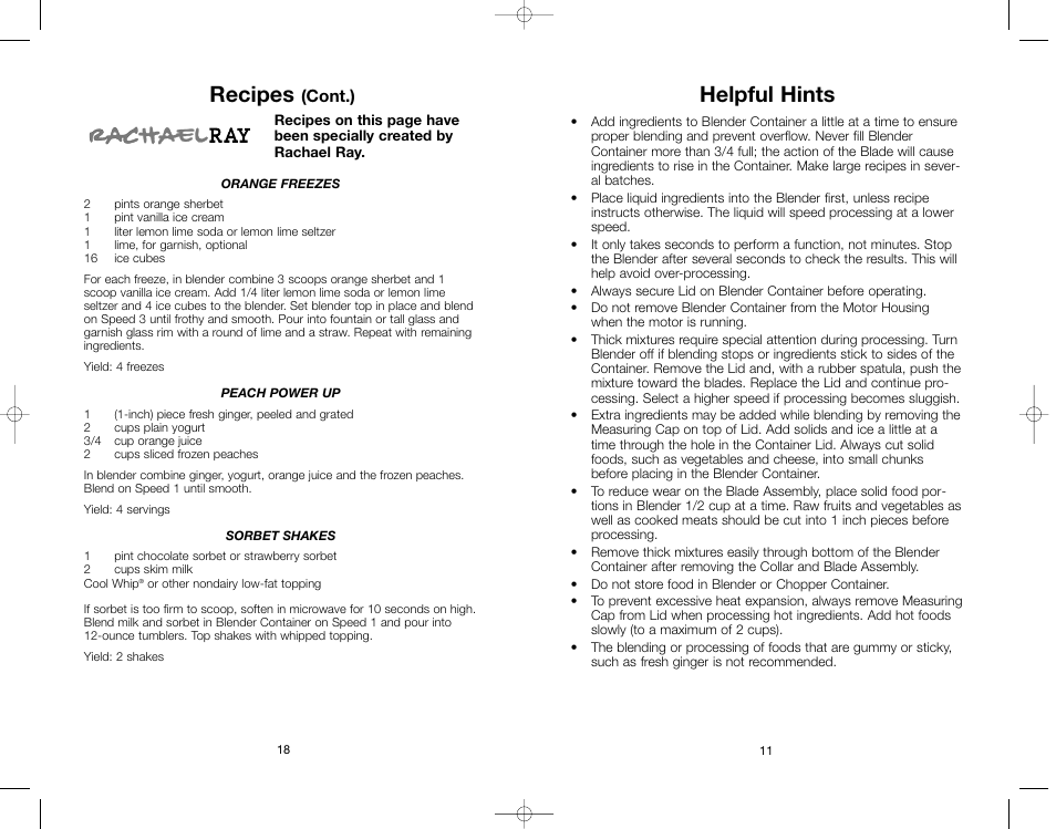 Helpful hints, Recipes, Cont.) | Toastmaster RRBL3A User Manual | Page 18 / 28