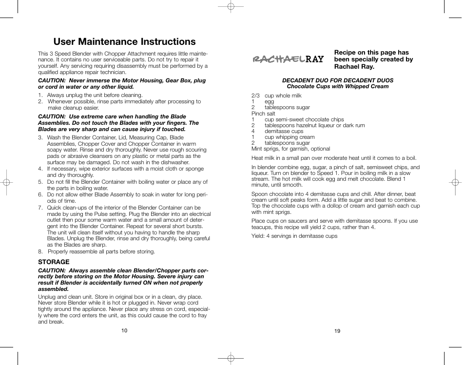 User maintenance instructions | Toastmaster RRBL3A User Manual | Page 19 / 28