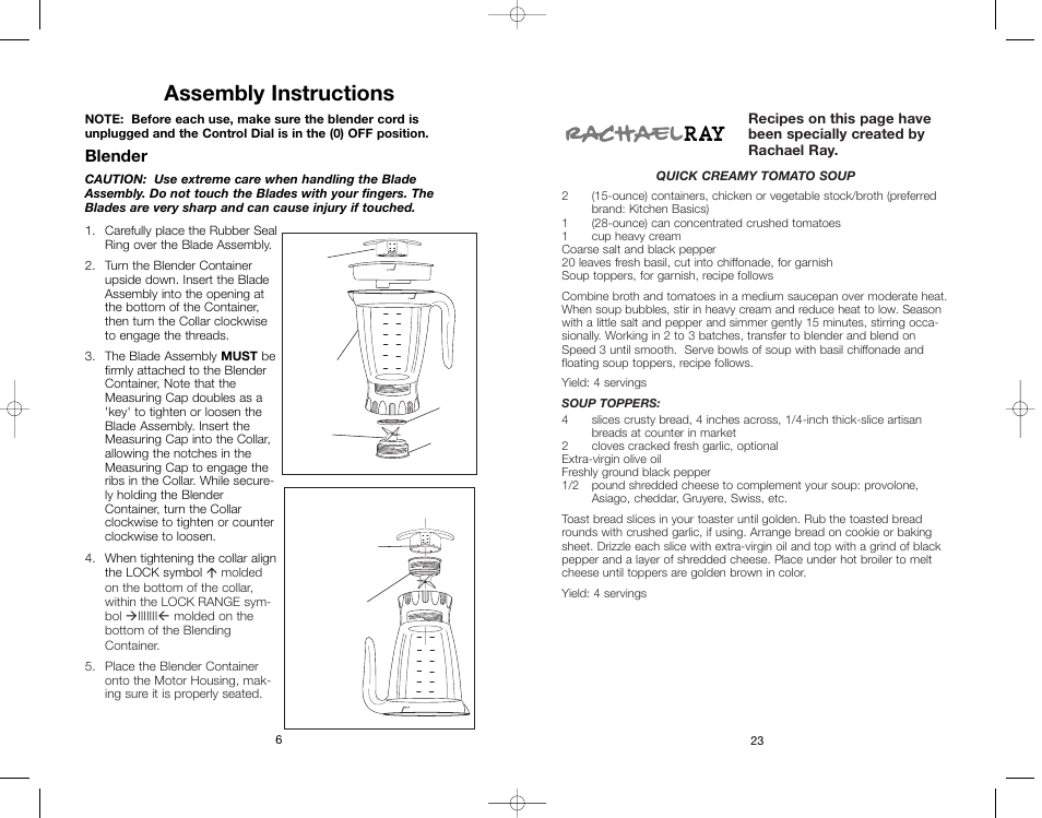 Assembly instructions, Blender | Toastmaster RRBL3A User Manual | Page 23 / 28