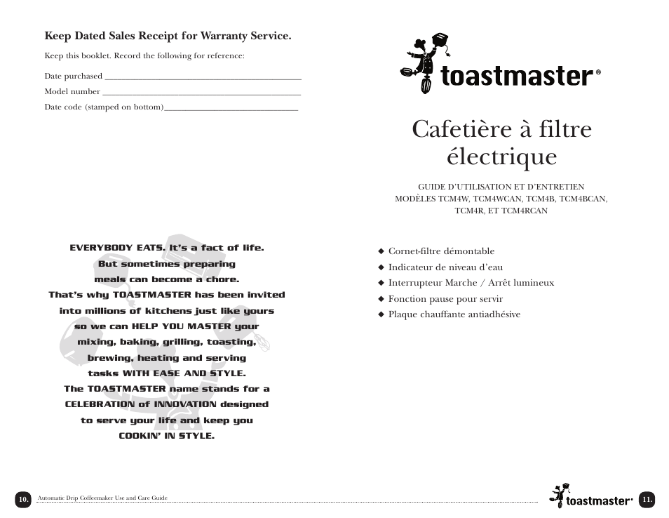 Cafetière à filtre électrique | Toastmaster TCM4W User Manual | Page 11 / 12