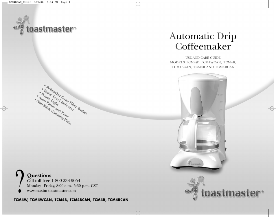 Automatic d rip c offeemaker | Toastmaster TCM4W User Manual | Page 12 / 12