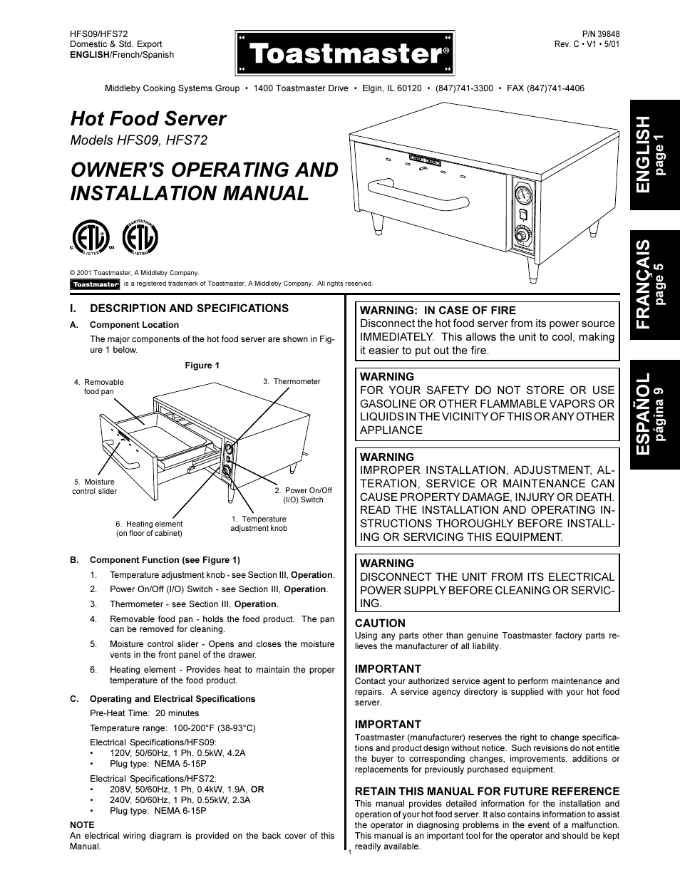 Toastmaster HFS72 User Manual | 4 pages