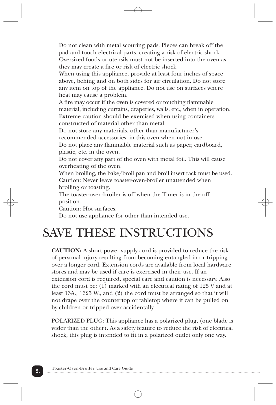 Save these instructions | Toastmaster 354 User Manual | Page 3 / 14