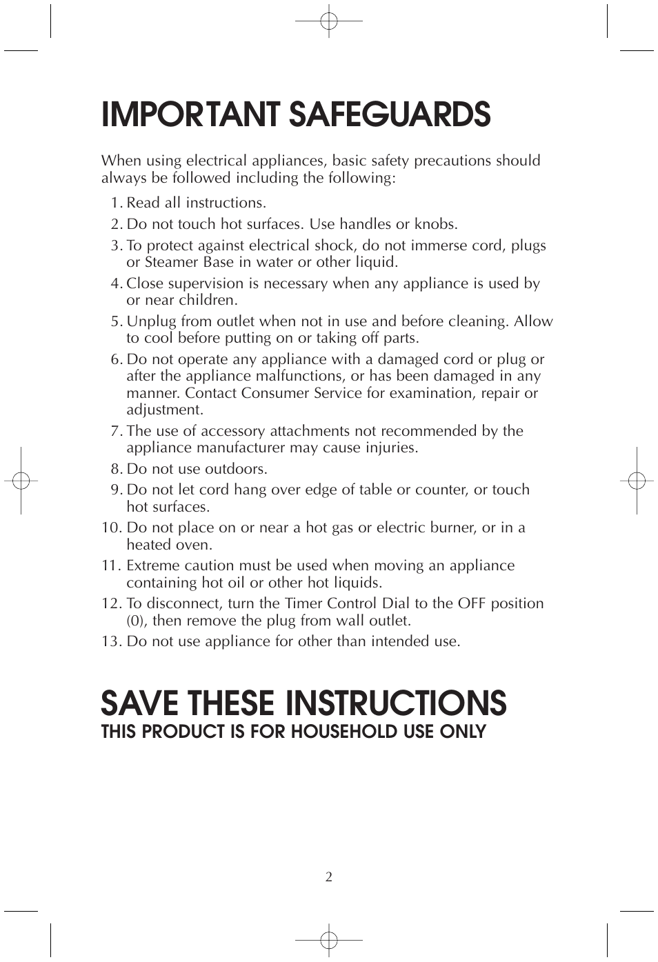 Important safeguards, Save these instructions | Toastmaster TMFS4401 User Manual | Page 2 / 24