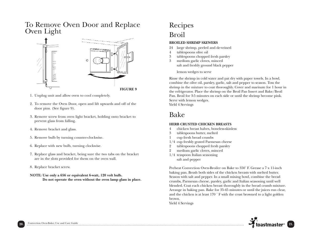 Recipes broil, Bake | Toastmaster TCOV6R User Manual | Page 22 / 33