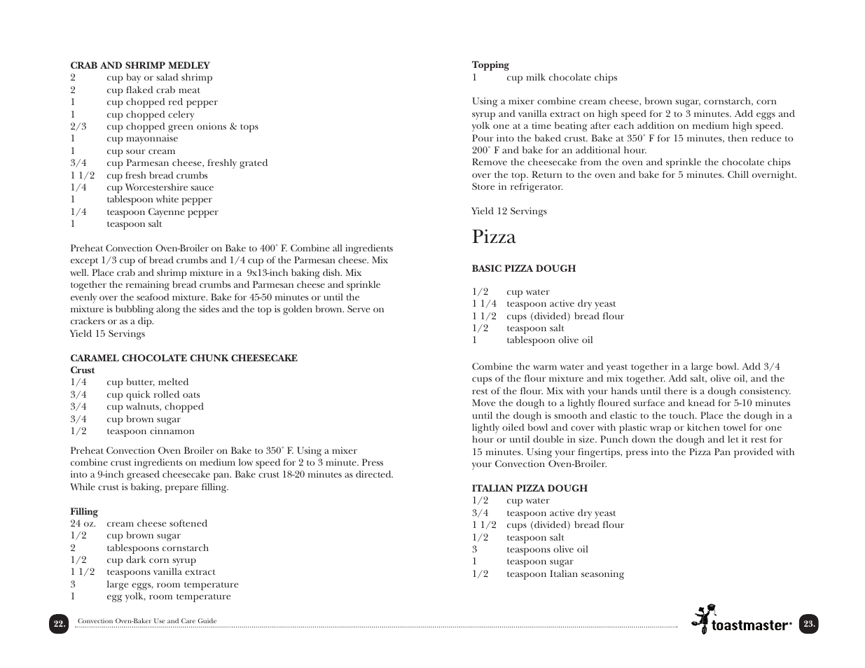 Pizza | Toastmaster TCOV6R User Manual | Page 23 / 33