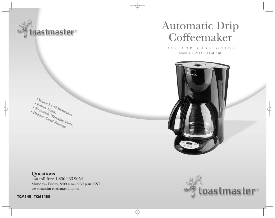 Automatic drip coffeemaker | Toastmaster TCM14BE User Manual | Page 16 / 16