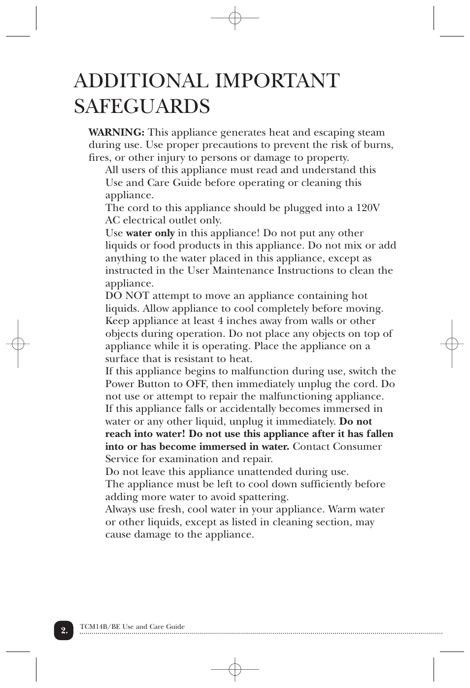 Additional important safeguards | Toastmaster TCM14BE User Manual | Page 3 / 16