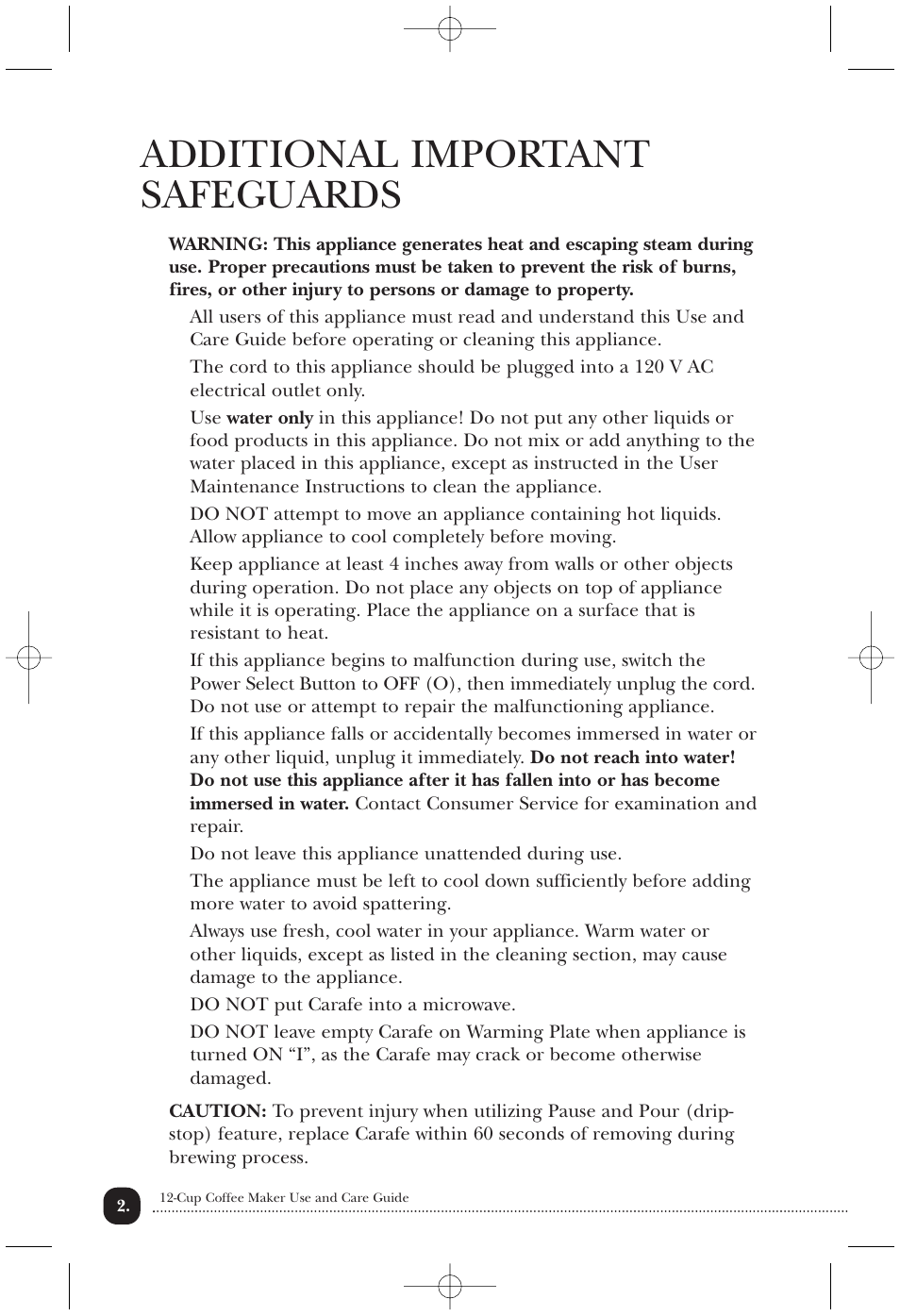 Additional important safeguards | Toastmaster TCM12PB User Manual | Page 3 / 13