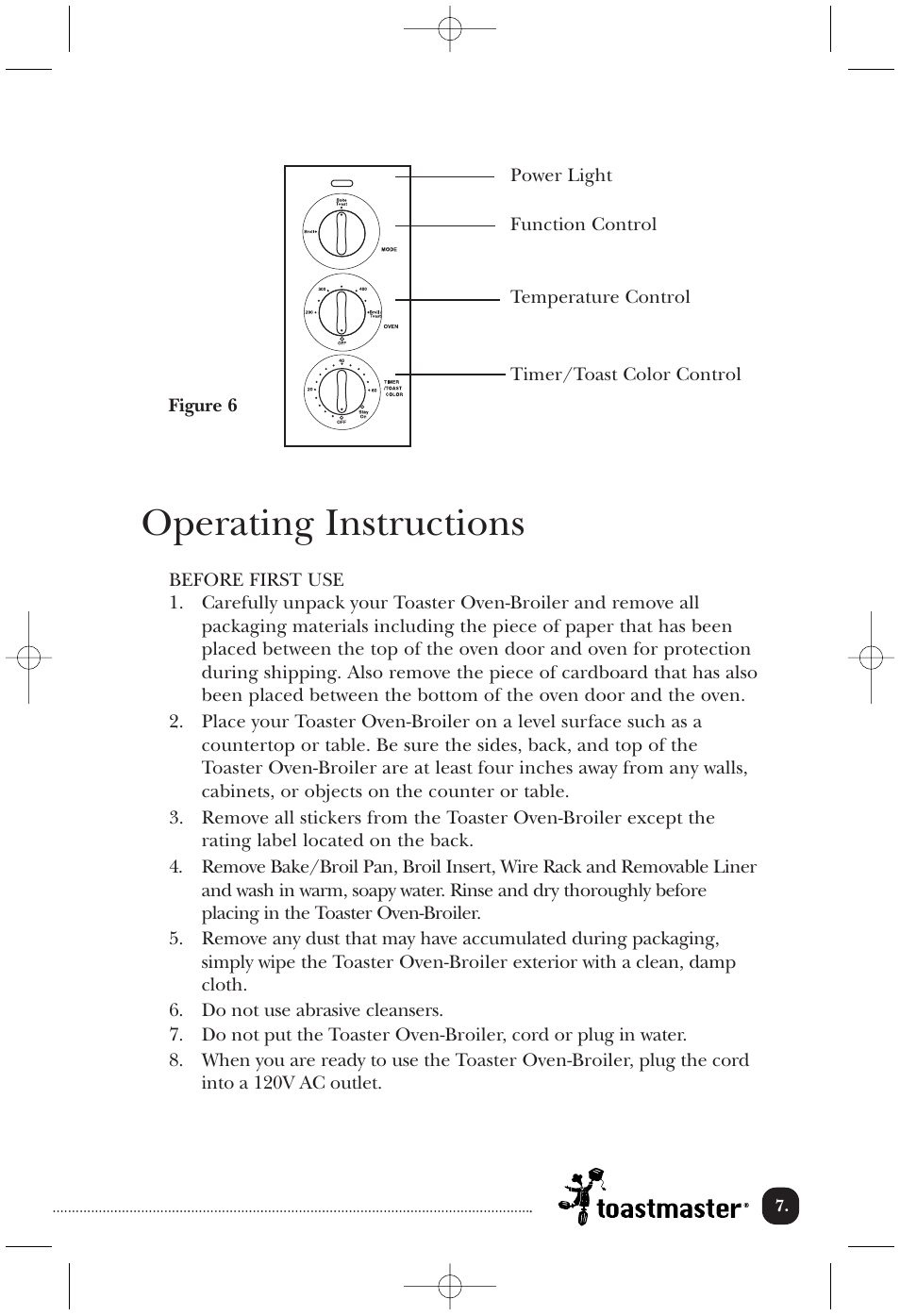 Operating instructions | Toastmaster TOV435RLW User Manual | Page 8 / 24