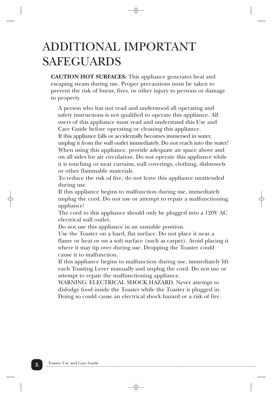 Additional important safeguards | Toastmaster B604A User Manual | Page 3 / 10