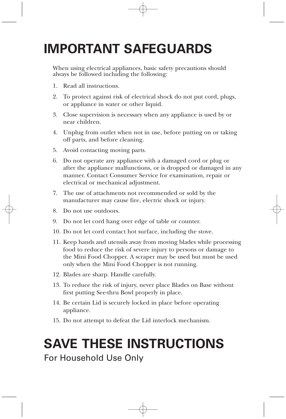 Important safeguards, Save these instructions, For household use only | Toastmaster TMMC2CAN User Manual | Page 2 / 9
