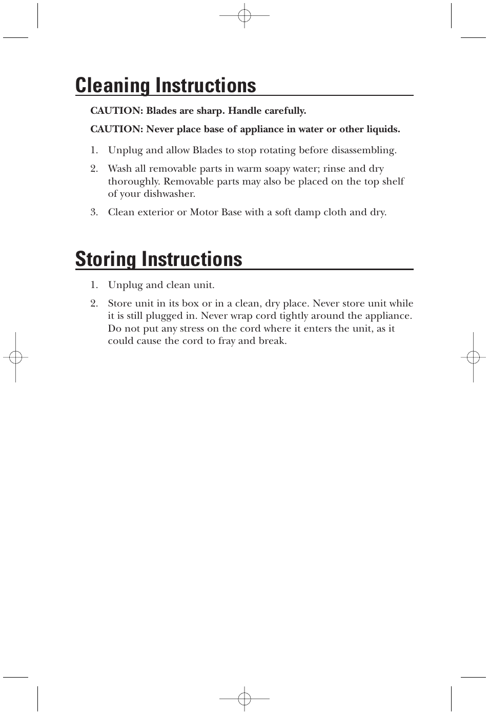 Cleaning instructions, Storing instructions | Toastmaster TMMC2CAN User Manual | Page 8 / 9