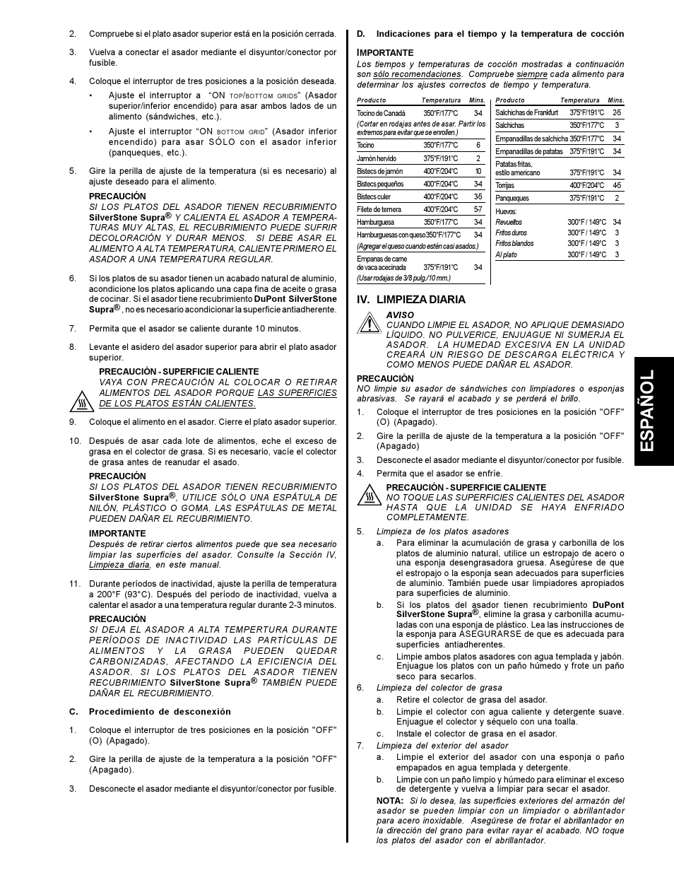 Es pañol | Toastmaster A710UP User Manual | Page 11 / 12