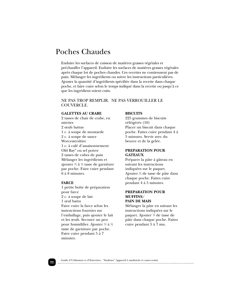 Poches chaudes | Toastmaster TSM2 User Manual | Page 23 / 42