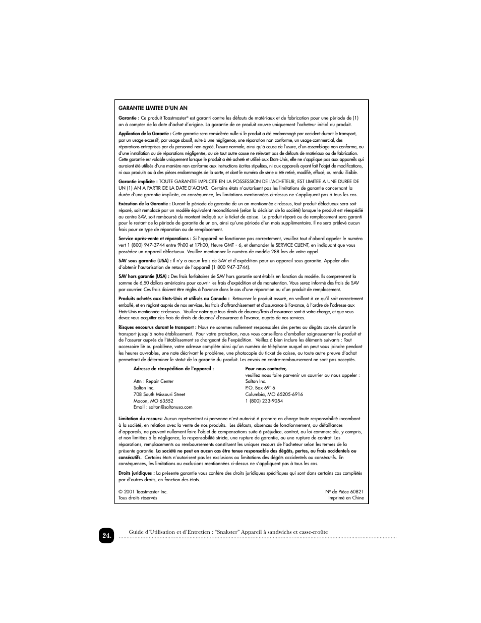 Toastmaster TSM2 User Manual | Page 25 / 42