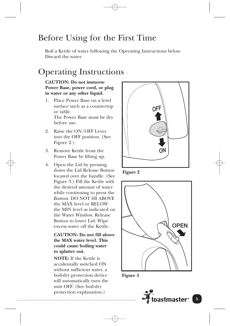 Before using for the first time, Operating instructions | Toastmaster TMJK1CAN User Manual | Page 6 / 12