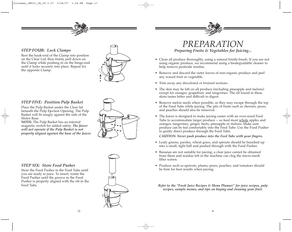 Preparation | Toastmaster JM503 User Manual | Page 12 / 20