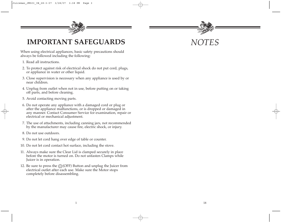 Important safeguards | Toastmaster JM503 User Manual | Page 19 / 20