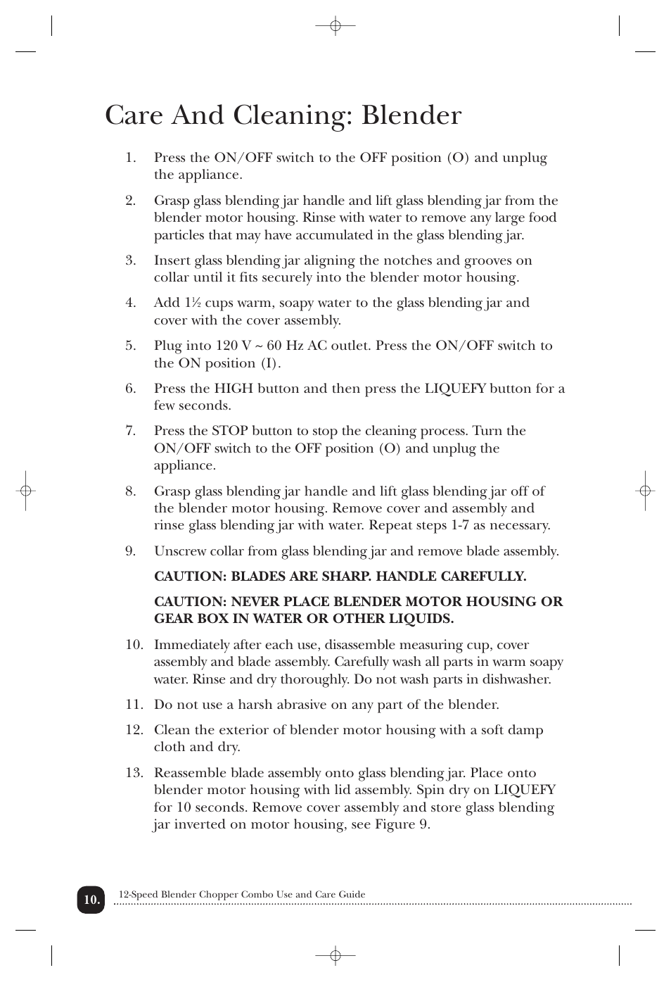 Care and cleaning: blender | Toastmaster 1135CAN User Manual | Page 11 / 22