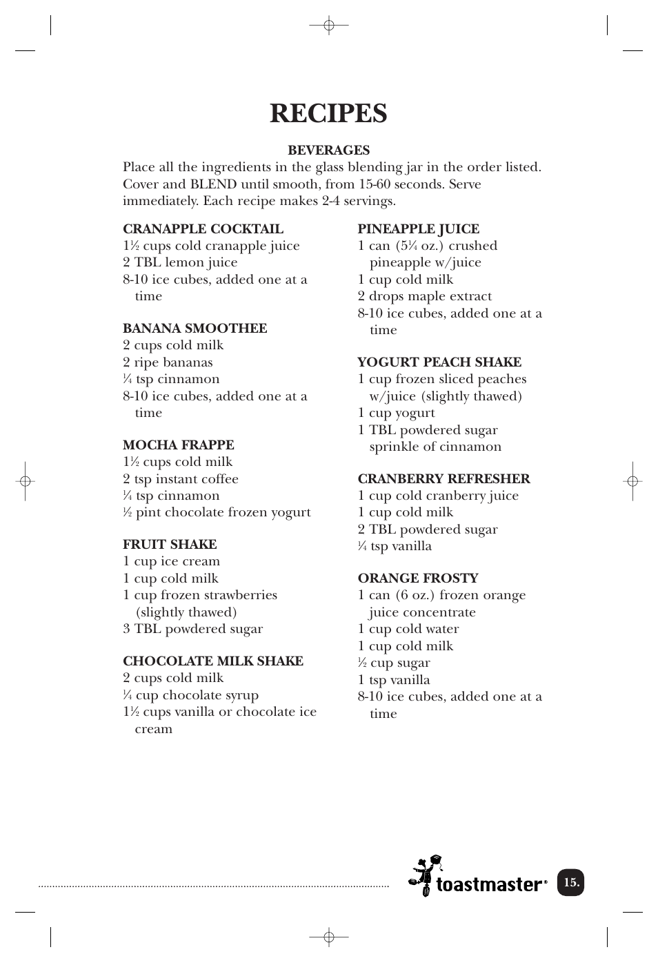 Recipes | Toastmaster 1135CAN User Manual | Page 16 / 22