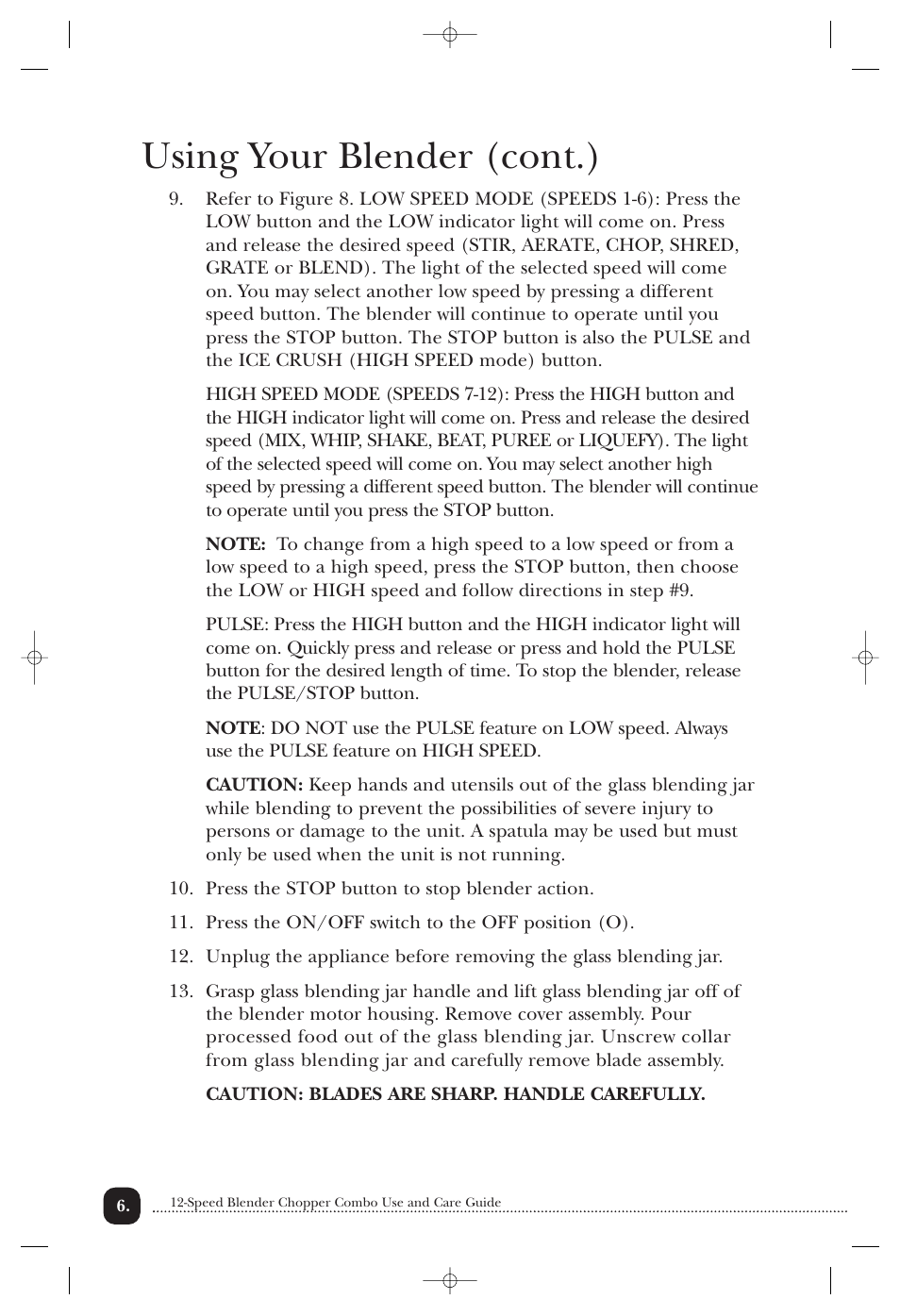 Using your blender (cont.) | Toastmaster 1135CAN User Manual | Page 7 / 22