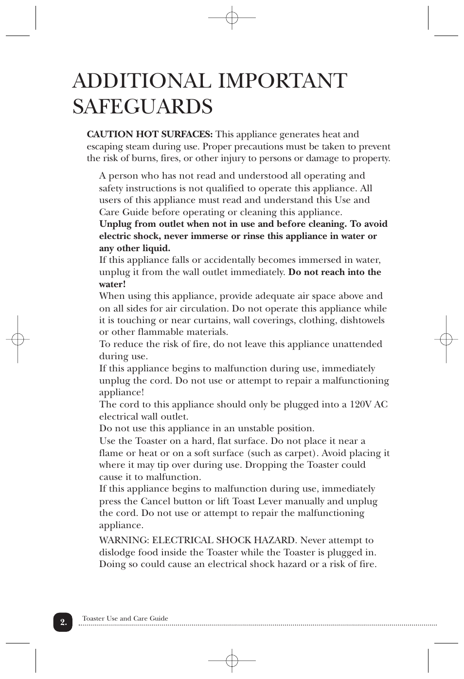 Additional important safeguards | Toastmaster TT2CTBW User Manual | Page 3 / 15