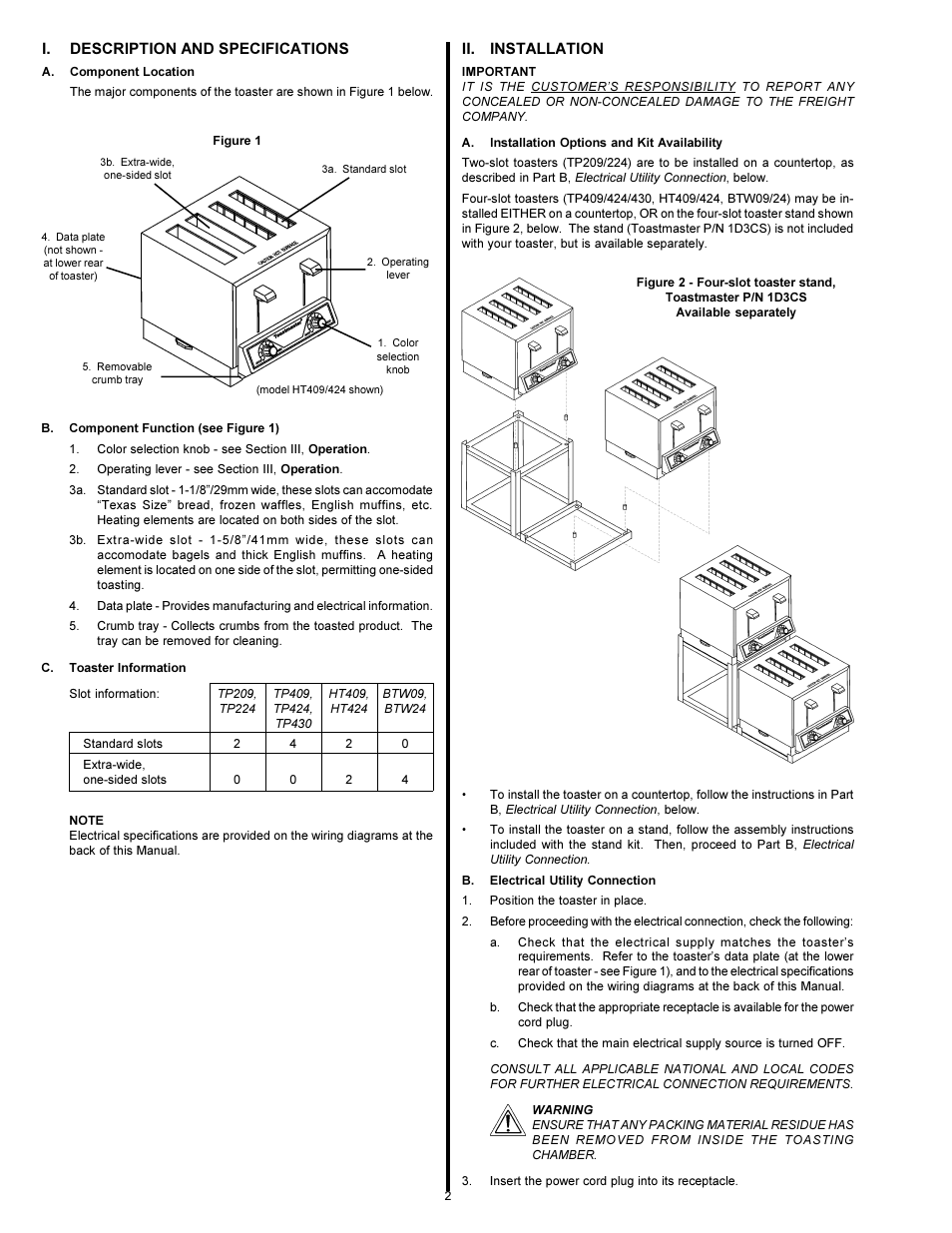 Toastmaster TP224  EN User Manual | Page 2 / 8