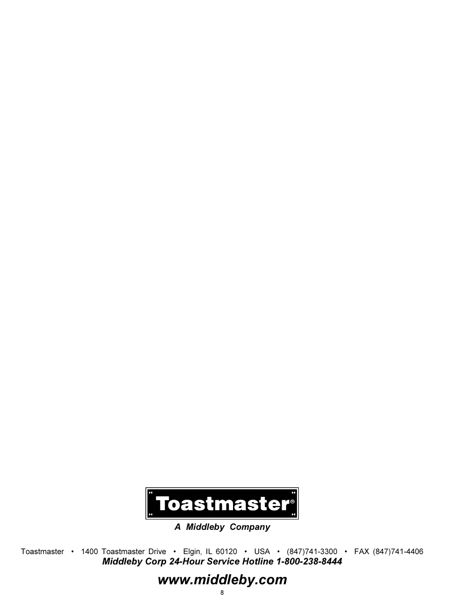 Toastmaster TP224  EN User Manual | Page 8 / 8