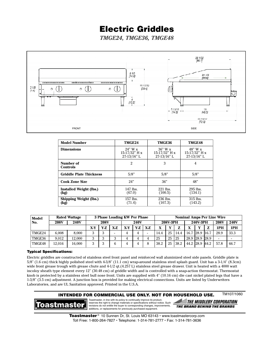 Electric griddles | Toastmaster TECG734867 User Manual | Page 2 / 2