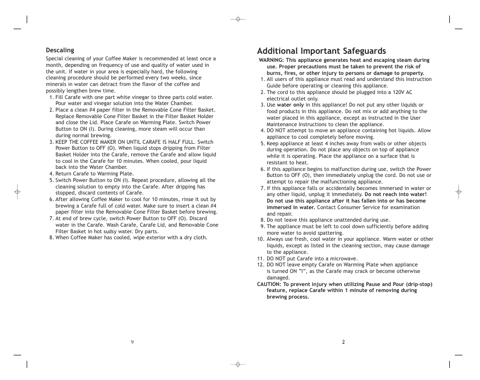 Additional important safeguards | Toastmaster RHCMRET User Manual | Page 10 / 12