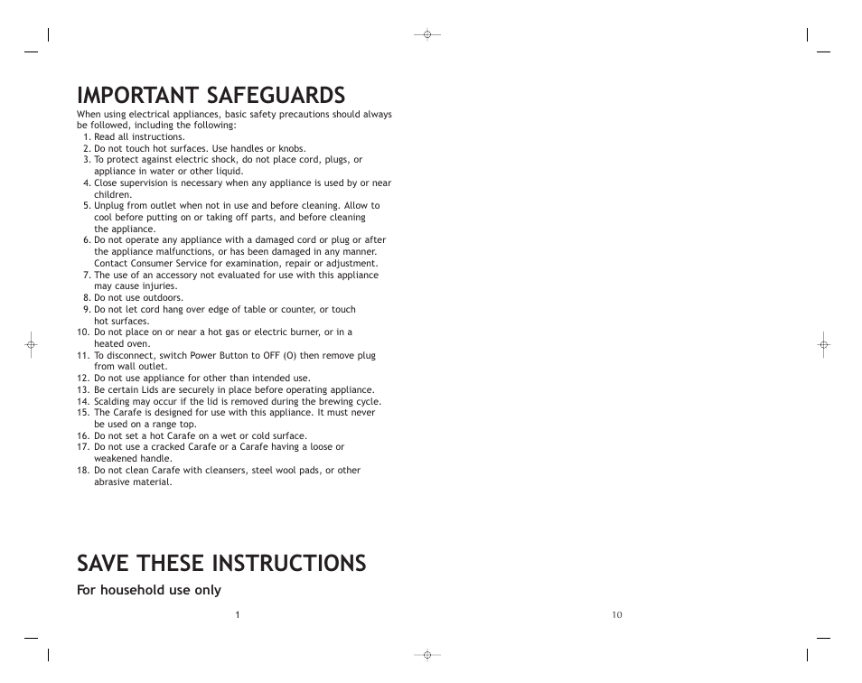 Important safeguards, Save these instructions | Toastmaster RHCMRET User Manual | Page 2 / 12