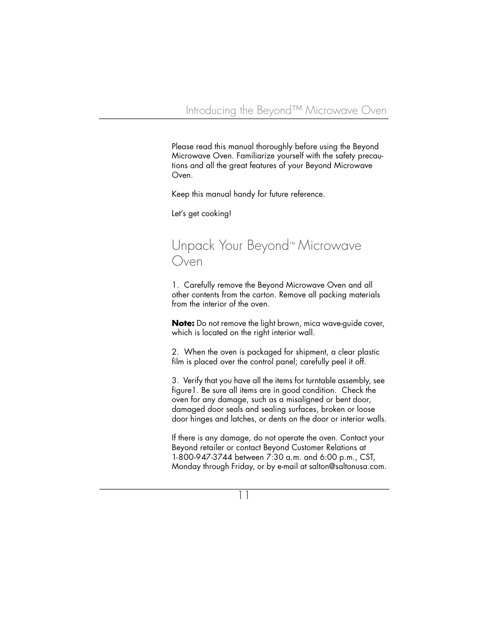 Unpack your beyond, Microwave oven | Toastmaster WBYMW1 User Manual | Page 12 / 85