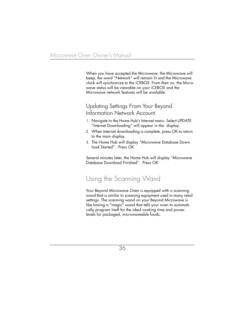 Using the scanning wand, Microwave oven owner’s manual 36 | Toastmaster WBYMW1 User Manual | Page 37 / 85