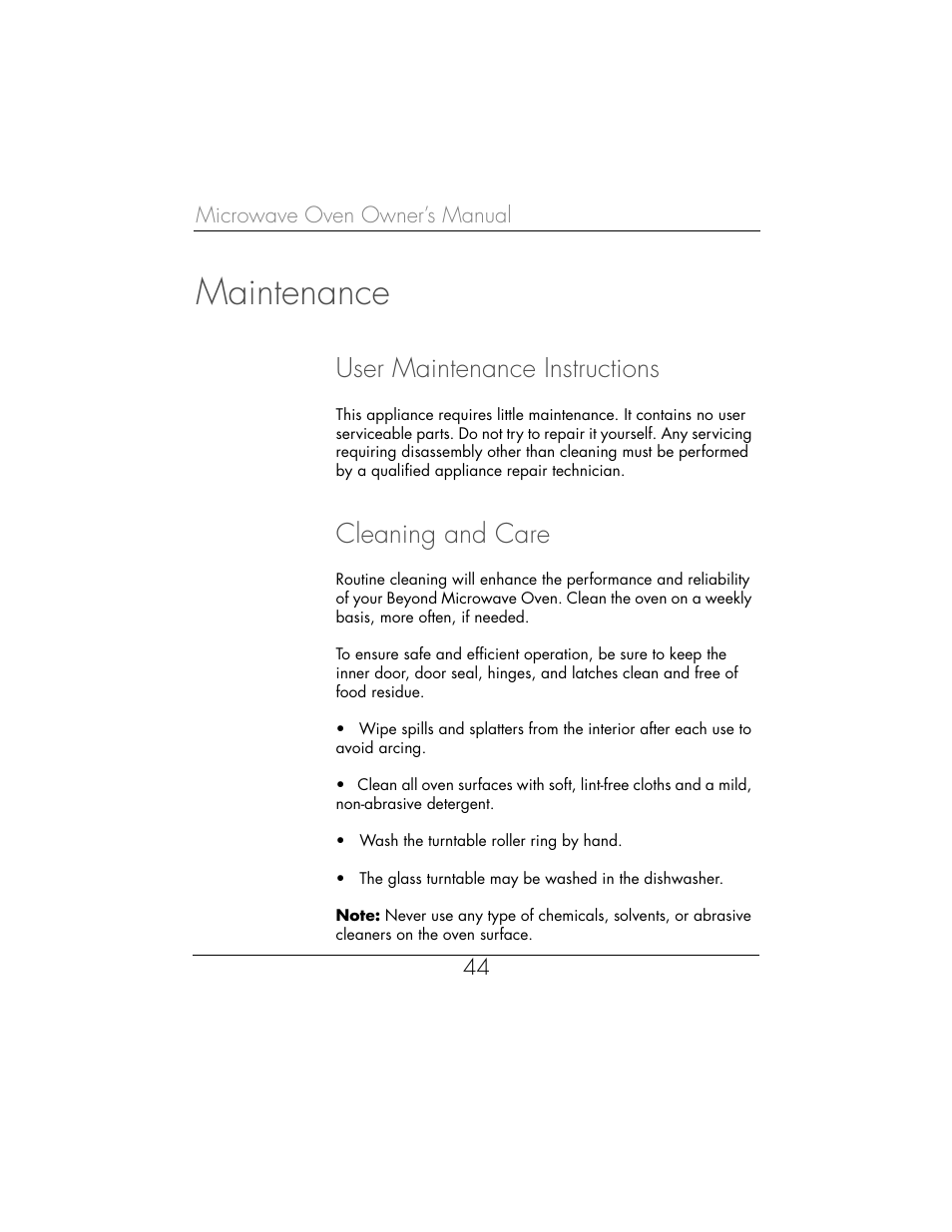 Maintenance, User maintenance instructions, Cleaning and care | Toastmaster WBYMW1 User Manual | Page 45 / 85
