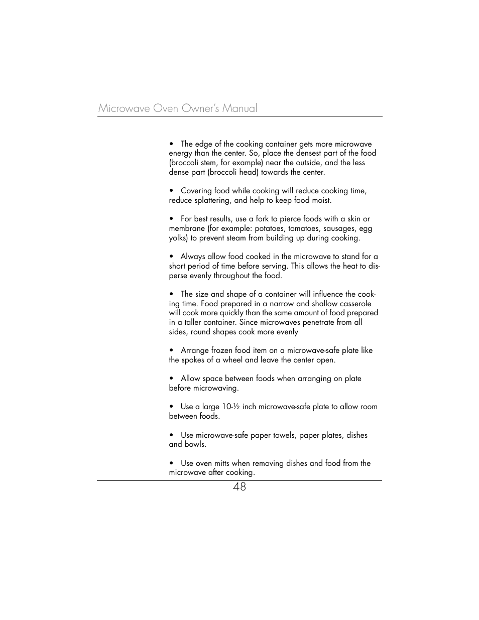 Microwave oven owner’s manual 48 | Toastmaster WBYMW1 User Manual | Page 49 / 85