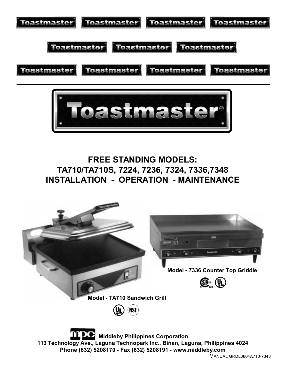 Toastmaster Free-Standing Models 7324 User Manual | 25 pages