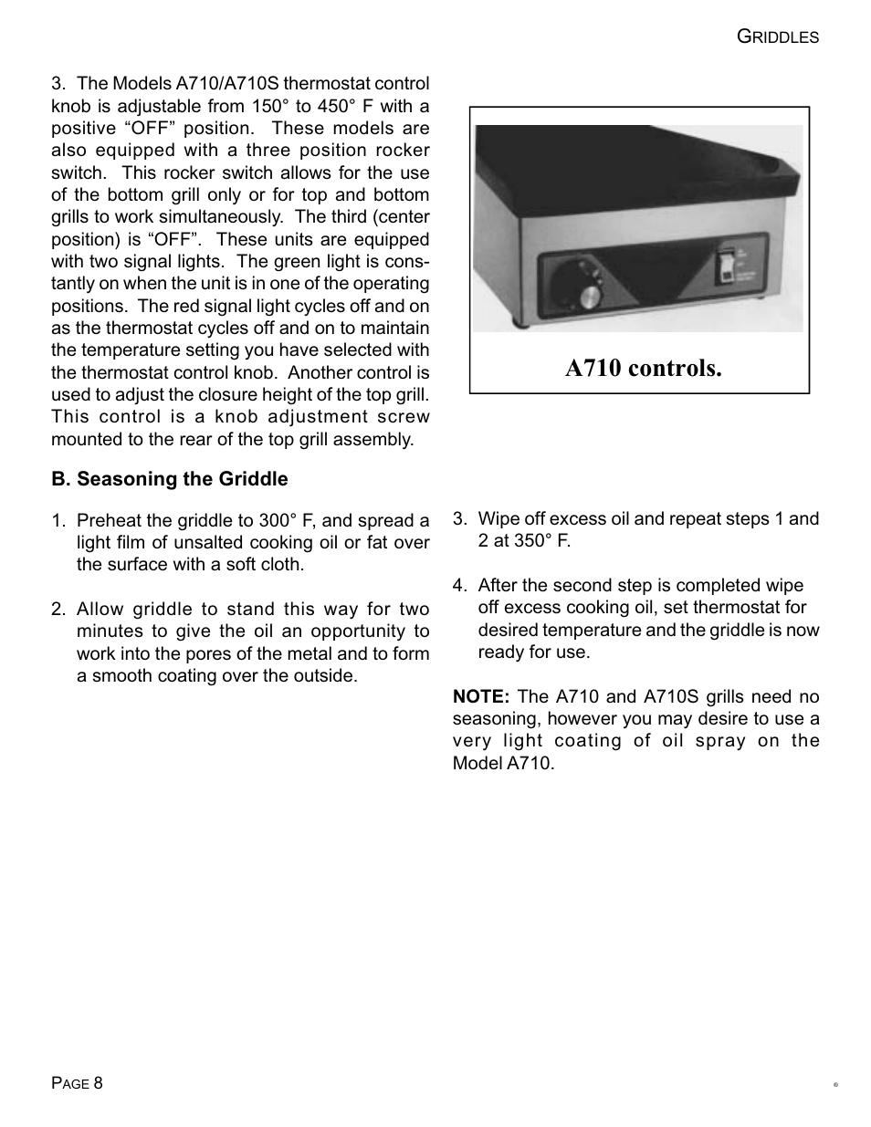 A710 controls | Toastmaster Free-Standing Models 7324 User Manual | Page 9 / 25